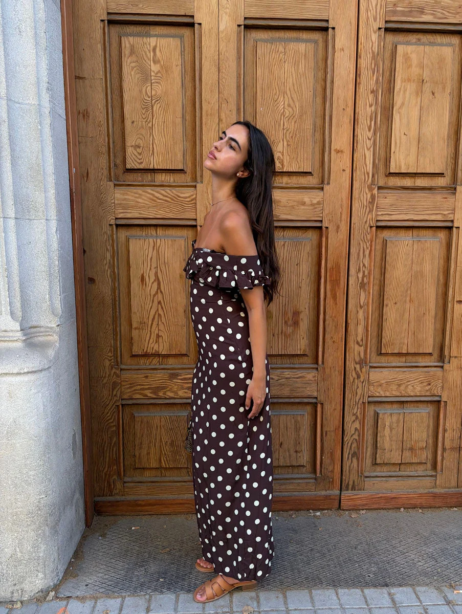 Open back detail of the Luna polka dot maxi dress